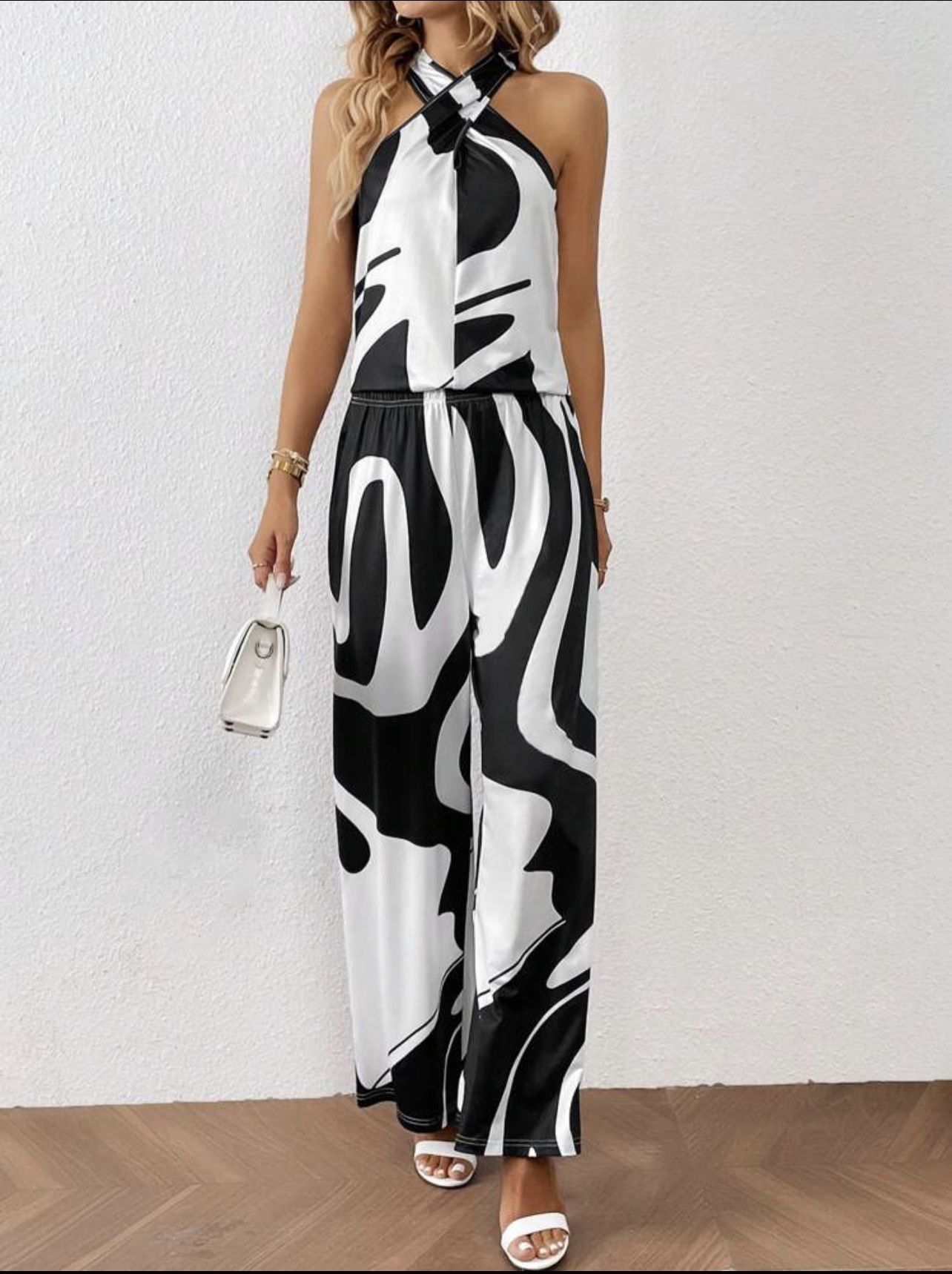 Privé Graphic Print Halter Top & Wide Leg Pants Suit *NEW*