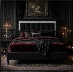 Queen Bed Frame with Faux Leather Upholstered Headboard
Bed Frame Queen Size with Diamond Vertical Design, No Box Spring Needed, Under Bed Storage, Ea