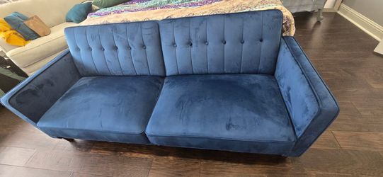 Blue Velvet Tufted 2-Seat Sofa