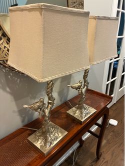 Two French country, Woodland bird table lamps