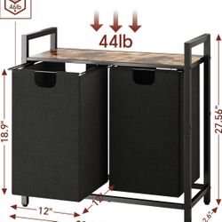 Laundry Basket Organizer, Hamper with Shelf 2 Pull-Out Removable Bags, Dirty Clothes Hamper Organizer for Laundry Room Bathroom a