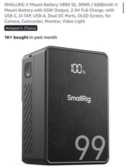 SMALLRIG V Mount Battery VB99 SE, 99Wh / 6800mAh V Mount Battery with 65W Output, 2.5H Full Charge, with USB-C, D-TAP, USB-A, Dual DC Ports, OLED Scre