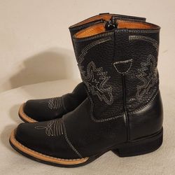 Carreta Boots for Kids Cowboy Style Size 13 Black Leather Unisex 