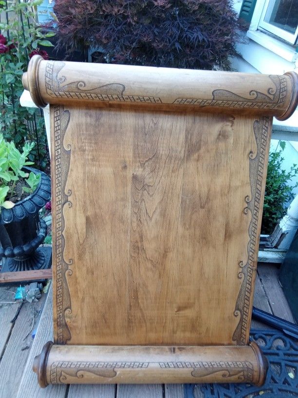 Carved Wood Scroll Wall Hanging Judaica Torah Christian Jewish Judaism Ten Commandments
