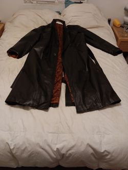 Black Leather Long Trench Coat