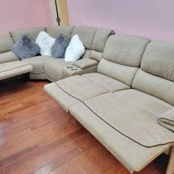 Alejandra beige reclining sectional only $1499. Easy finance option. Same day delivery.
