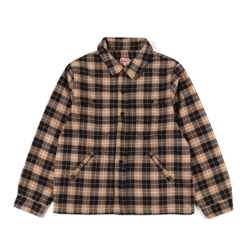 Kenzo Check Button Down Wool Shirt Jacket