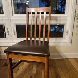Brown Wood Leather Chair 