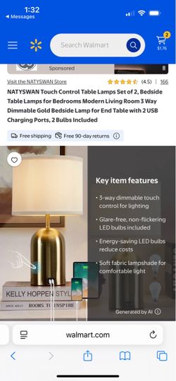 NATYSWAN Dimmable Gold Bedside Table lamp