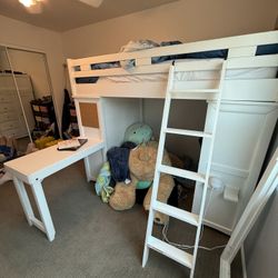 White Loft Bed w/dresser, desk & Extension Desk