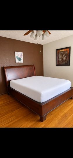 Cherry Wood Sleigh Bed Frame-Queen