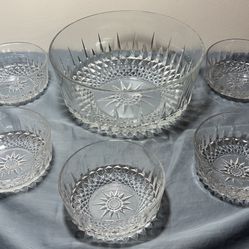 Arcoroc 6 Piece Clear Glass Salad Bowl Set Starburst Pattern 1 Large 5 Small