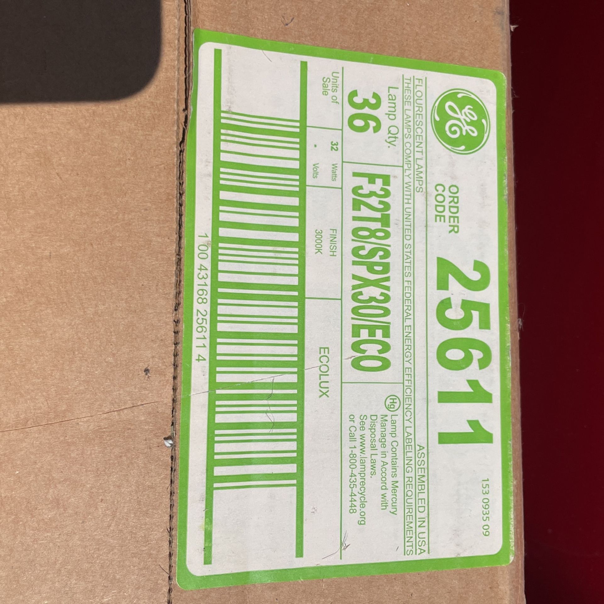 Brand New Full (36) Case 4’ GE Fluorescent Lamps Bulbs F33t8/SPX/ECO