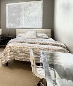 West Elm Ivory Leather Tufted Headboard - Queen Size