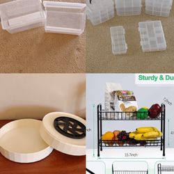 Moving sale! Storage supplies,Cabinet Rotating Seasoning Organizer,2 Tier Fruit Basket Metal,craft/Beading, Jewelry Making tools storage boxes