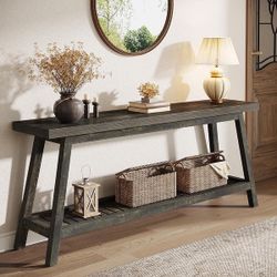 70.86 Inches Console Table, Farmhouse 2-Tier Entry Entrance Table - Dark Brown