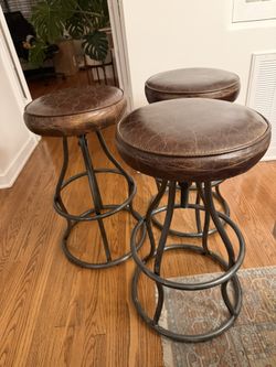 🍸 HD Buttercup Leather & Metal Adjustable Stools — Set of 3