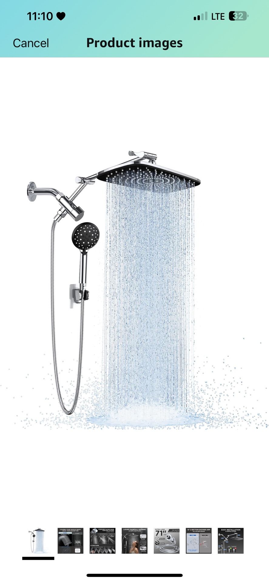 Veken Wide Rain Shower Head with 6 Modes Handheld Water Spray,High Pressure