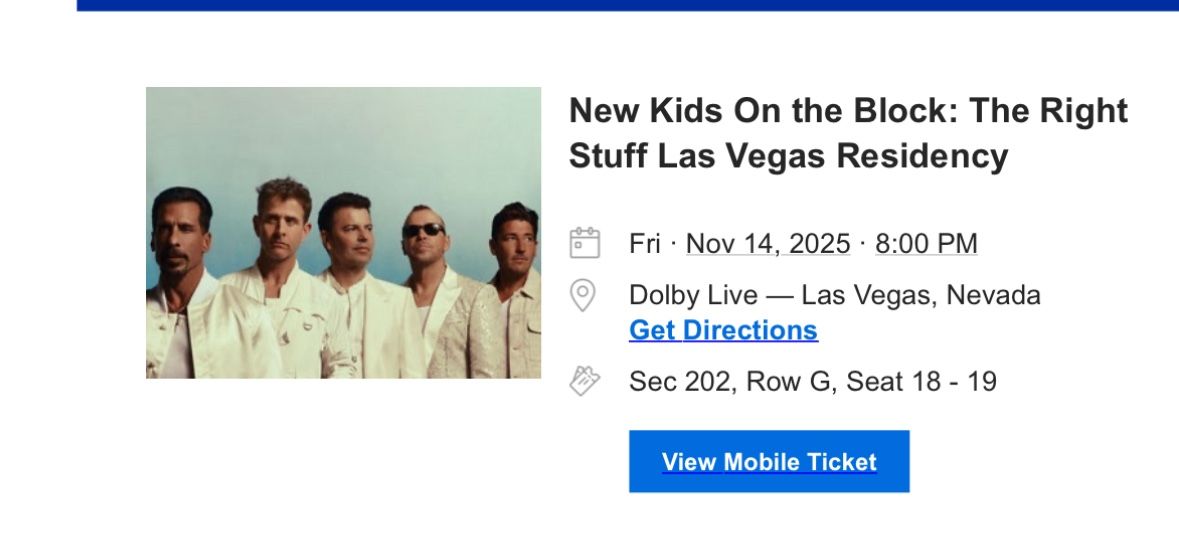 NKOTB Tickets x2 (Insurance Included)