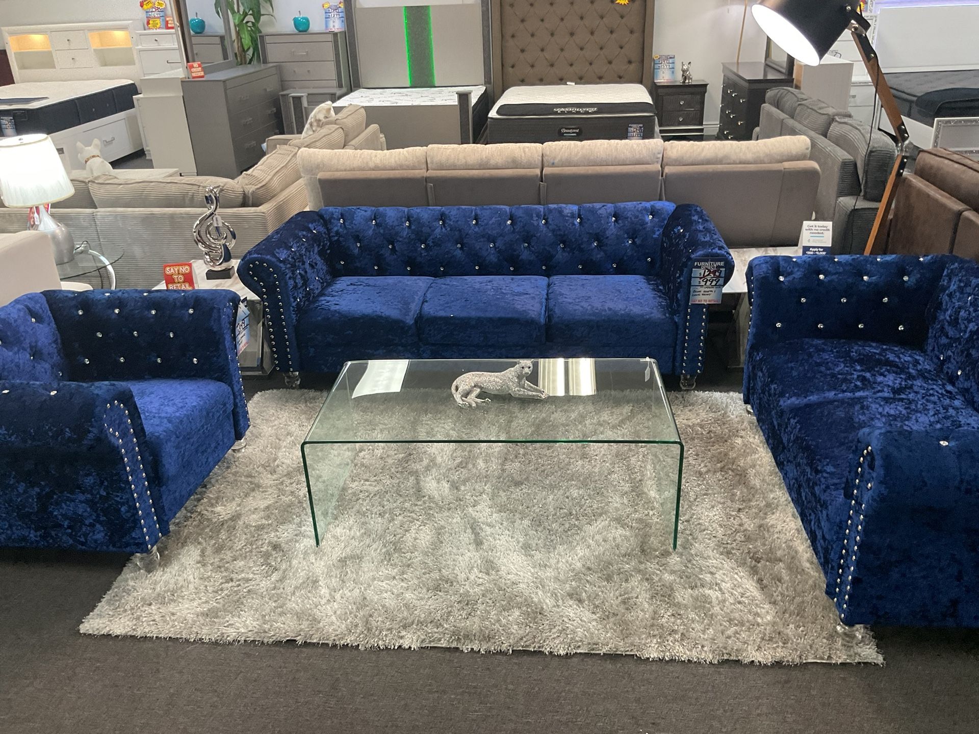 Trendy Blue Sofa& Loveseat Set (Brand New Furniture) 40% OFF