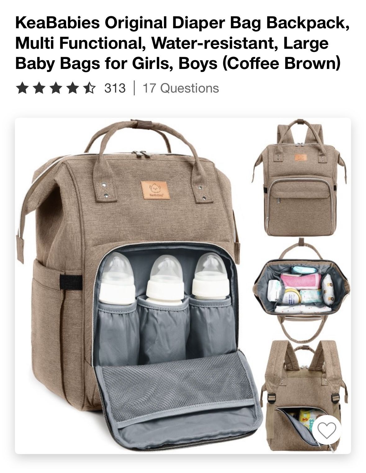 Keababies Diaper Bag Backpack (color: Coffee Brown)