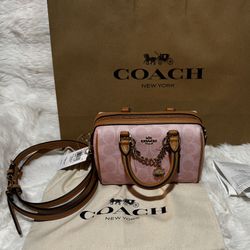 RARE COACH Mini Rowan Crossbody Bag In Signature With Charms（CEK79) 🌸 powder pink NWT! Read the description