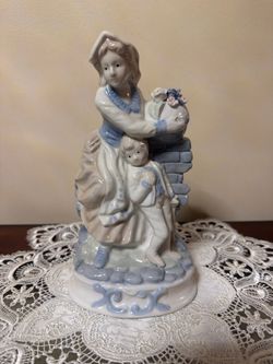 Vintage Porcelain Figurine – Mother & Child with Flower Basket