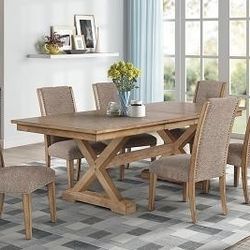 Beautiful 6pc Dining Set With Leaf And Fabric Chairs (New)