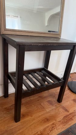 Dark Wood Bar Cart Table with Slatted Shelf