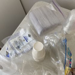 Cups, forks, knives, containers,