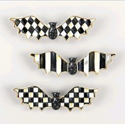 Retired MacKenzie-Childs Halloween Small Wall Bats Set 3 Courtly Check & Stripe
