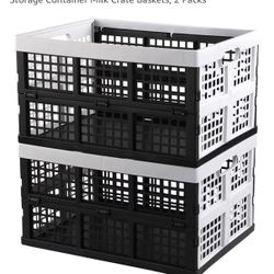 2 pk black & blue collapsible 35 quart plastic crates