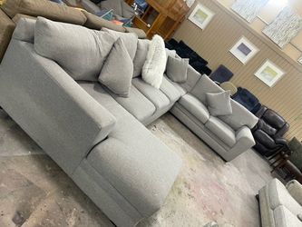 Large Gray Fabric Sectional Sofa