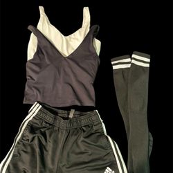 Adidas Shorts 2 Tank Tops Black And White And Knee High  Black Socks 