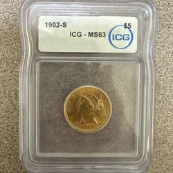 1902 S $5 Gold Coin MS63