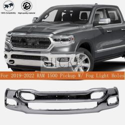Chrome -Steel Front Bumper Face Bar For 2019-2022 RAM 1500 Pickup