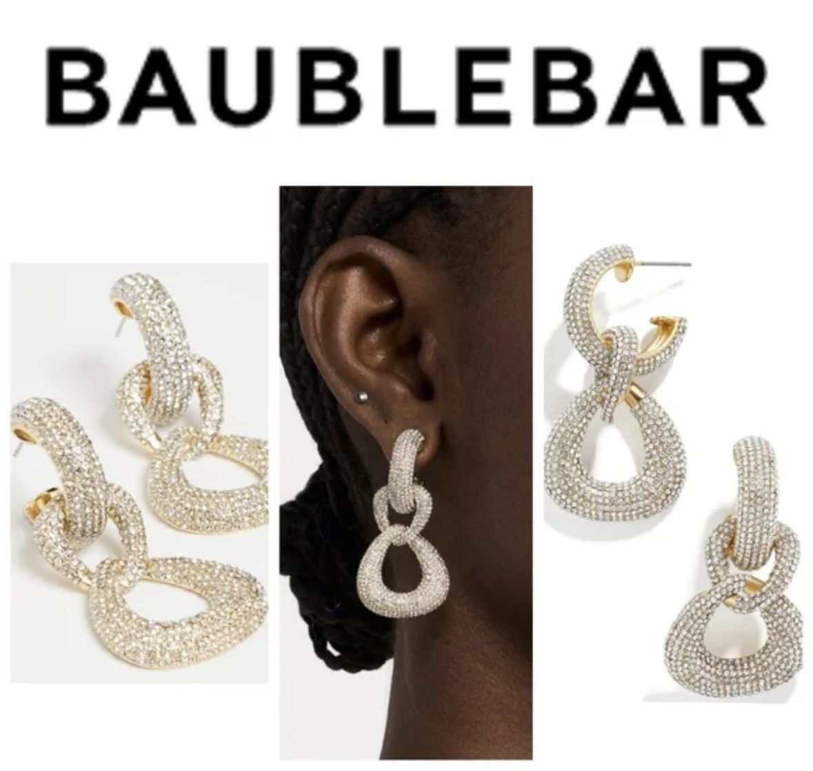 Baublebar Gemma Pavé Crystal Link Drop Earrings NEW