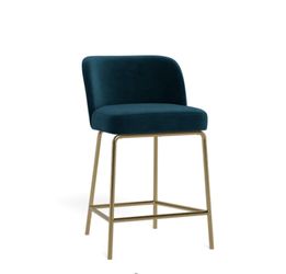 High Teal Blue Velvet High Bar Chairs