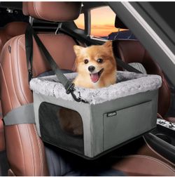 Deluxe Dog Booster Seat with Sturdy Metal Frame and Safety Leash for Small Pets up to 20 lbs - Portable Puppy Dog Car Seat with Thick Cushion and Stor