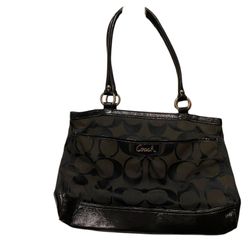 COACH Signature Stitch Patent Framed Carryall Handbag F15658