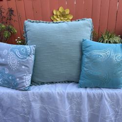 Three Turquoise/teal Color Pillows 