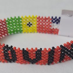 Handmade African Bracelet Senegal Flag With LOVING Wording 9" Around 3/4" Wide