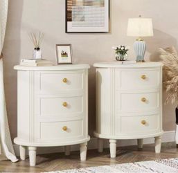 New assembled Set of 2 Nightstand with 3 Drawers, Oval Bed Side Table for Bedroom, Fully Assembled, Farmhouse Night Stand with Storage, Wooden Side En