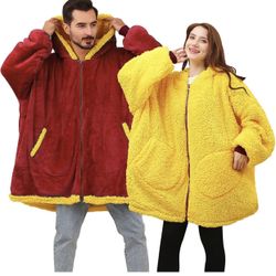 New never used Wearable Blanket Hoodie, Oversized Fleece Sherpa Hoodie for Adult Women Men, Fluffy Giant Sweatshirt Blanket with Zipper Cozy Reversibl