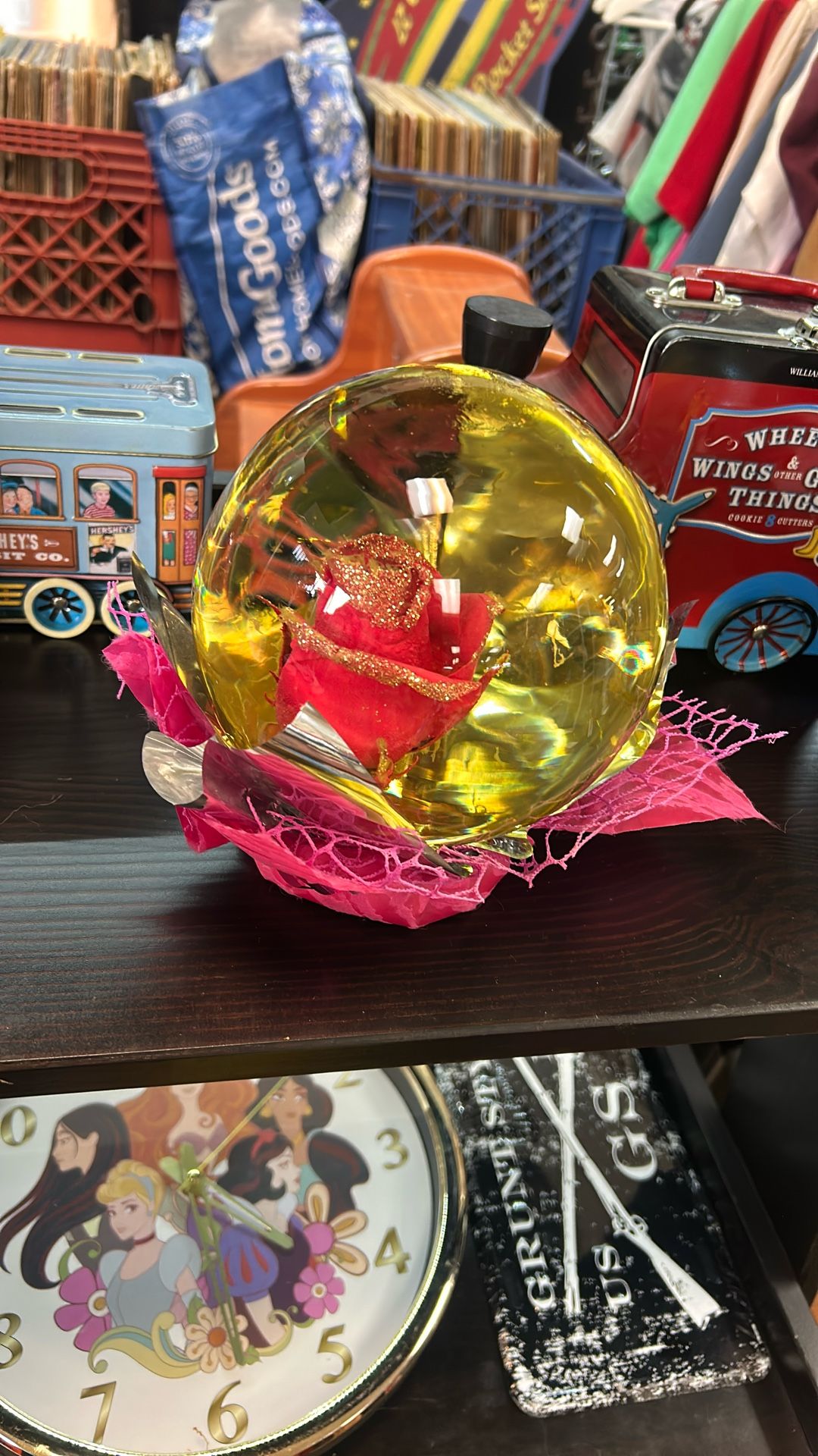 Vintage Forever Rose in a glass Water Globe