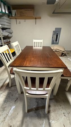 Solid Wood Dining set W 4 Chairs and Bench