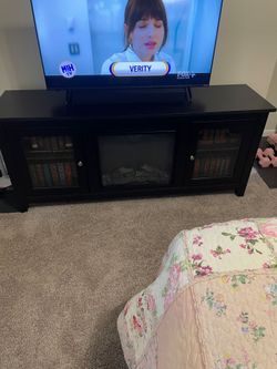 Black TV Stand with Electric Fireplace Insert
