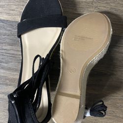  black faux suede espadrille wedge sandals from Fashion Nova With Laces 