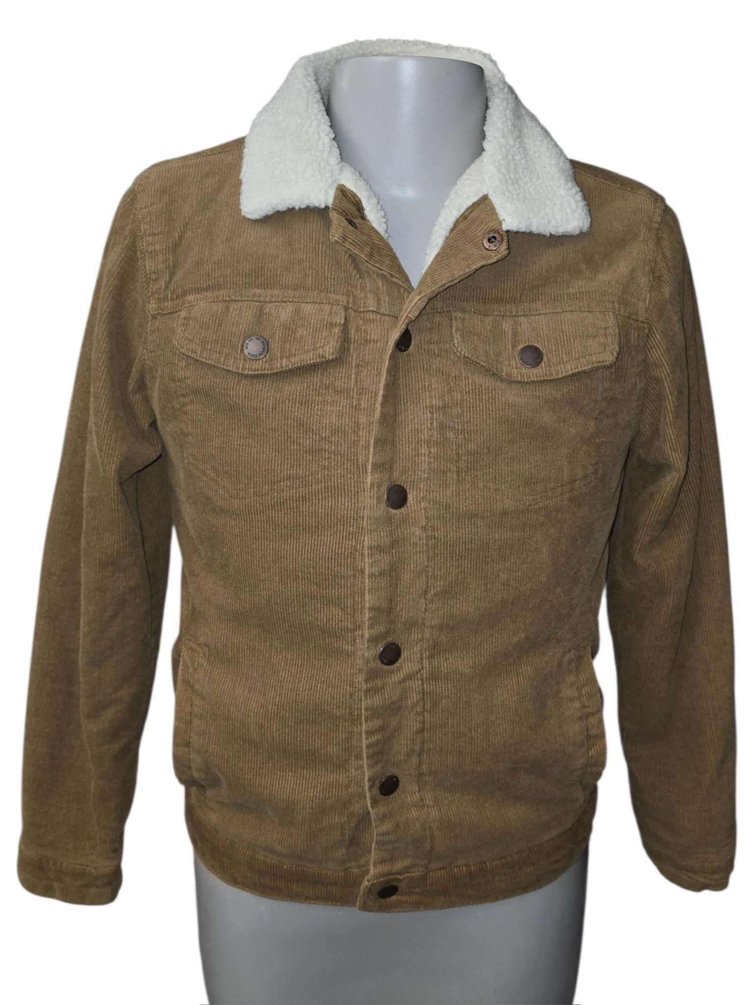 Men's Tan Corduroy Jacket with White Sherpa Lining & Collar