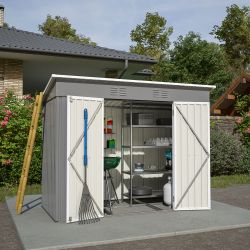 4' x 8' Metal Outdoor Storage Shed, Lean to Storage Shed, Garden Tool Storage House with Lockable Door and 2 Air Vents for Backyard, Patio, Lawn, Gray
